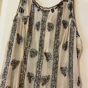 Embellished Cream and Black Sleeveless Top